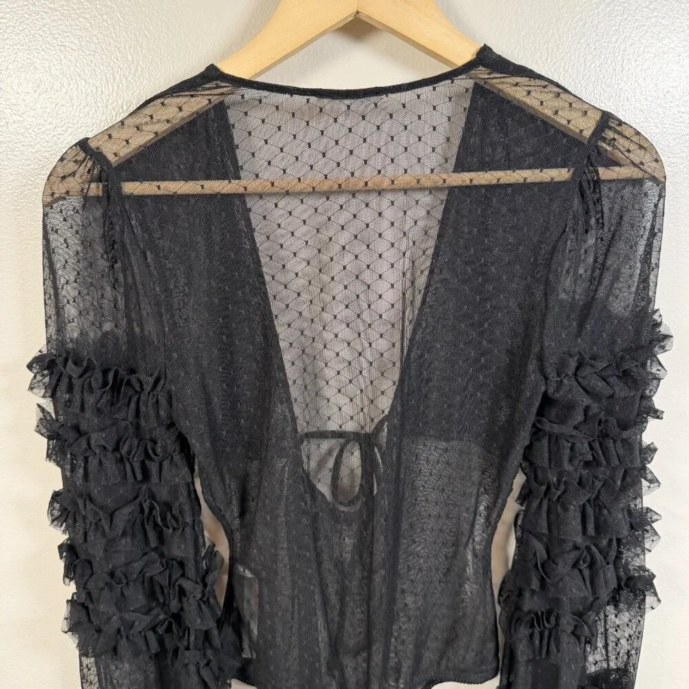 Free People Love Again Mesh Bodysuit Size XS Sheer Ruffle Romantic Sexy